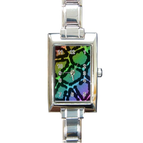 Cool Rainbow Leopard Print Design Rectangular Italian Charm Watch from ArtsNow.com Front