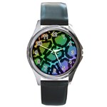 Cool Rainbow Leopard Print Design Round Metal Watch
