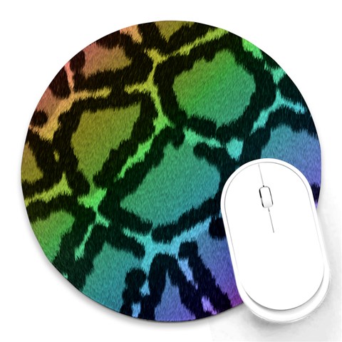 Cool Rainbow Leopard Print Design Round Mousepad from ArtsNow.com Front