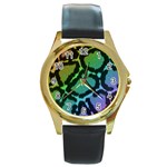 Cool Rainbow Leopard Print Design Round Gold Metal Watch
