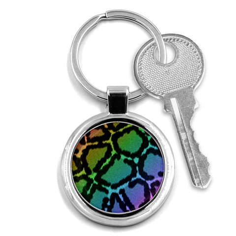 Cool Rainbow Leopard Print Design Key Chain (Round) from ArtsNow.com Front