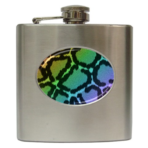 Cool Rainbow Leopard Print Design Hip Flask (6 oz) from ArtsNow.com Front