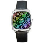 Cool Rainbow Leopard Print Design Square Metal Watch