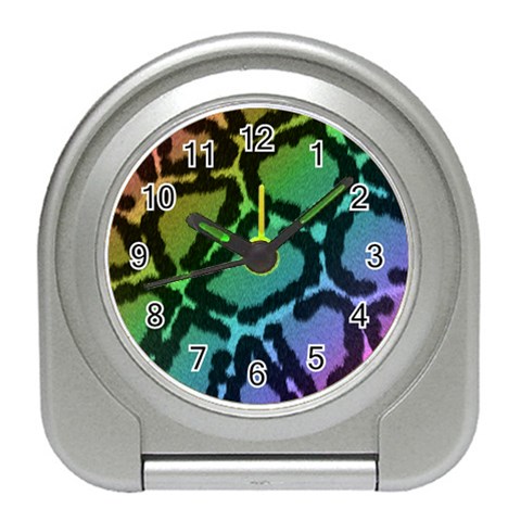 Cool Rainbow Leopard Print Design Travel Alarm Clock from ArtsNow.com Front