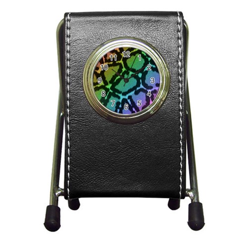 Cool Rainbow Leopard Print Design Pen Holder Desk Clock from ArtsNow.com Front