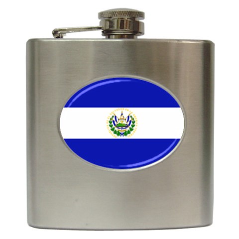 El Salvador Flag Hip Flask (6 oz) from ArtsNow.com Front