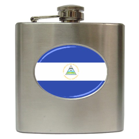 Nicaragua Flag Hip Flask (6 oz) from ArtsNow.com Front