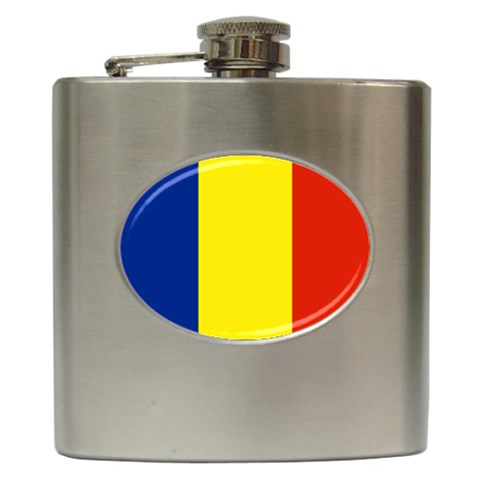 Romania Flag Hip Flask (6 oz) from ArtsNow.com Front