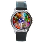 Fractal Fantasy Round Leather Watch (Silver Rim)