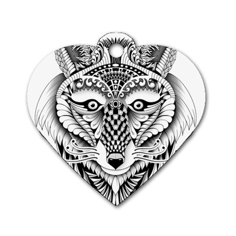 Ornate Foxy Wolf Dog Tag Heart (Two Sided) from ArtsNow.com Front