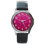 Polka Dot Sparkley Jewels 1 Round Leather Watch (Silver Rim)