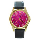 Polka Dot Sparkley Jewels 1 Round Leather Watch (Gold Rim) 