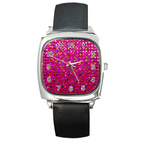 Polka Dot Sparkley Jewels 1 Square Leather Watch from ArtsNow.com Front