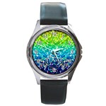 Glitter 4 Round Leather Watch (Silver Rim)