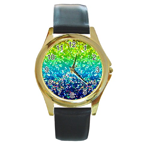 Glitter 4 Round Leather Watch (Gold Rim)  from ArtsNow.com Front
