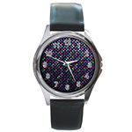 Polka Dot Sparkley Jewels 2 Round Leather Watch (Silver Rim)