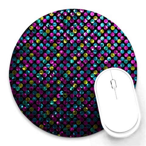 Polka Dot Sparkley Jewels 2 8  Mouse Pad (Round) from ArtsNow.com Front