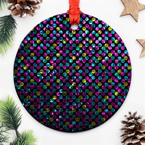 Polka Dot Sparkley Jewels 2 Round Ornament from ArtsNow.com Front