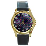 Polka Dot Sparkley Jewels 2 Round Leather Watch (Gold Rim) 