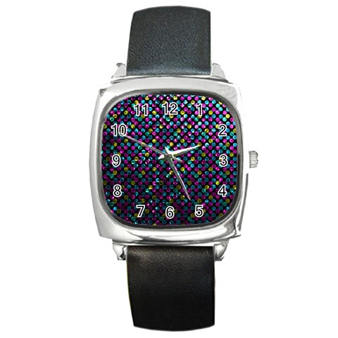 Polka Dot Sparkley Jewels 2 Square Leather Watch from ArtsNow.com Front