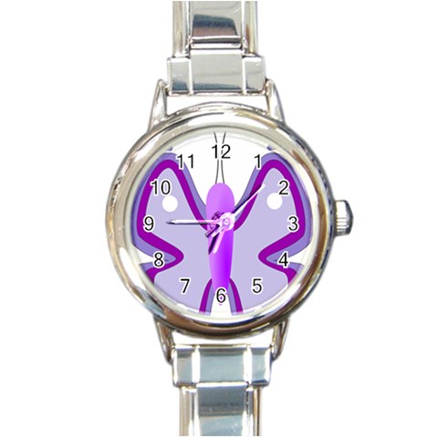 Cute Awareness Butterfly Round Italian Charm Watch from ArtsNow.com Front