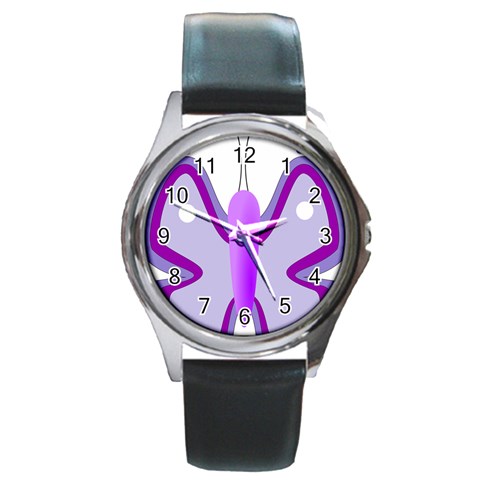 Cute Awareness Butterfly Round Leather Watch (Silver Rim) from ArtsNow.com Front