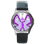 Cute Awareness Butterfly Round Leather Watch (Silver Rim)