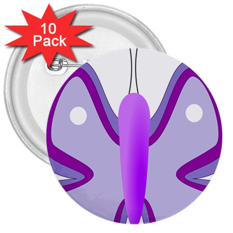 Cute Awareness Butterfly 3  Button (10 pack) from ArtsNow.com Front