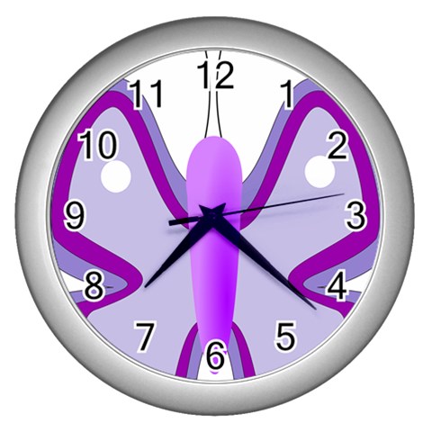 Cute Awareness Butterfly Wall Clock (Silver) from ArtsNow.com Front