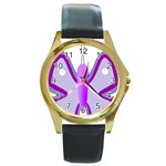 Cute Awareness Butterfly Round Leather Watch (Gold Rim) 