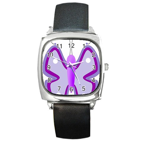 Cute Awareness Butterfly Square Leather Watch from ArtsNow.com Front