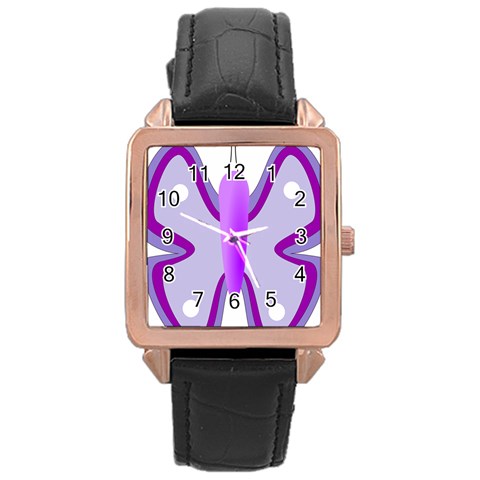 Cute Awareness Butterfly Rose Gold Leather Watch  from ArtsNow.com Front