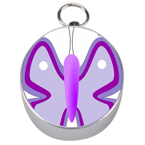 Cute Awareness Butterfly Silver Compass from ArtsNow.com Front