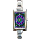 Star Of Leaves, Abstract Magenta Green Forest Rectangular Italian Charm Watch