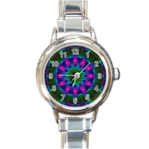 Star Of Leaves, Abstract Magenta Green Forest Round Italian Charm Watch from ArtsNow.com Front