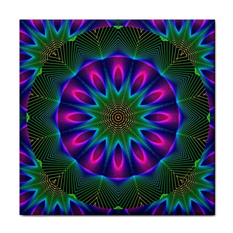 Star Of Leaves, Abstract Magenta Green Forest Ceramic Tile from ArtsNow.com Front