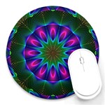 Star Of Leaves, Abstract Magenta Green Forest 8  Mouse Pad (Round)