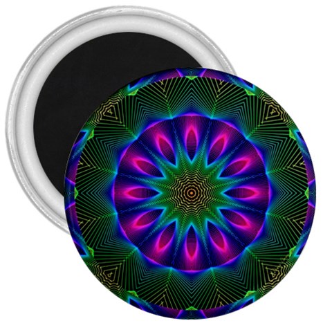 Star Of Leaves, Abstract Magenta Green Forest 3  Button Magnet from ArtsNow.com Front