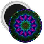 Star Of Leaves, Abstract Magenta Green Forest 3  Button Magnet