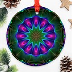 Star Of Leaves, Abstract Magenta Green Forest Round Ornament