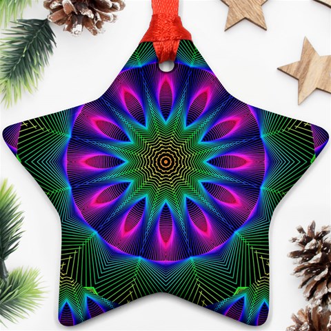 Star Of Leaves, Abstract Magenta Green Forest Star Ornament from ArtsNow.com Front