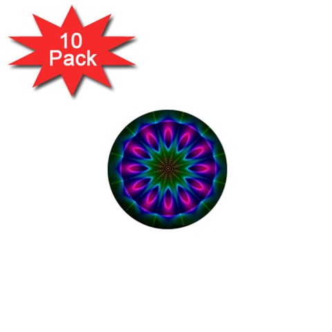 Star Of Leaves, Abstract Magenta Green Forest 1  Mini Button (10 pack) from ArtsNow.com Front