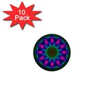 Star Of Leaves, Abstract Magenta Green Forest 1  Mini Button (10 pack)