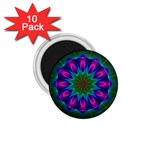 Star Of Leaves, Abstract Magenta Green Forest 1.75  Button Magnet (10 pack)