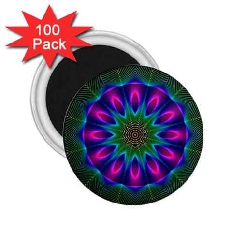 Star Of Leaves, Abstract Magenta Green Forest 2.25  Button Magnet (100 pack) from ArtsNow.com Front