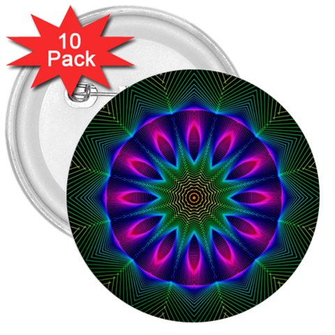 Star Of Leaves, Abstract Magenta Green Forest 3  Button (10 pack) from ArtsNow.com Front