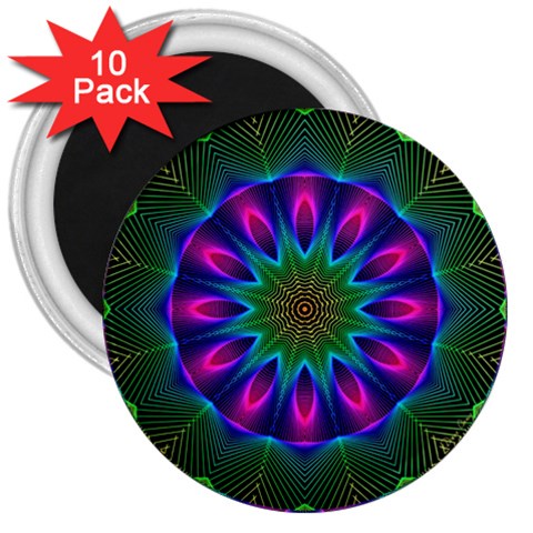 Star Of Leaves, Abstract Magenta Green Forest 3  Button Magnet (10 pack) from ArtsNow.com Front