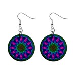 Star Of Leaves, Abstract Magenta Green Forest Mini Button Earrings Star Of Leaves, Abstract Magenta Green Forest Mini Button Earrings