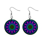 Star Of Leaves, Abstract Magenta Green Forest Mini Button Earrings