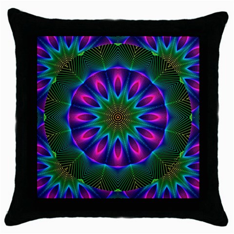 Star Of Leaves, Abstract Magenta Green Forest Black Throw Pillow Case from ArtsNow.com Front
